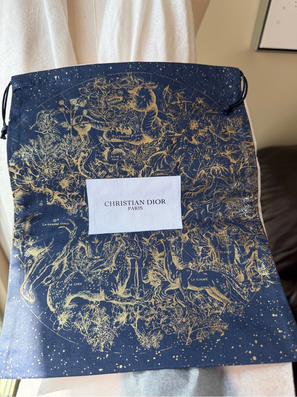 Limited Ed Christian Dior Navy & Gold Drawstring Dust Bag
